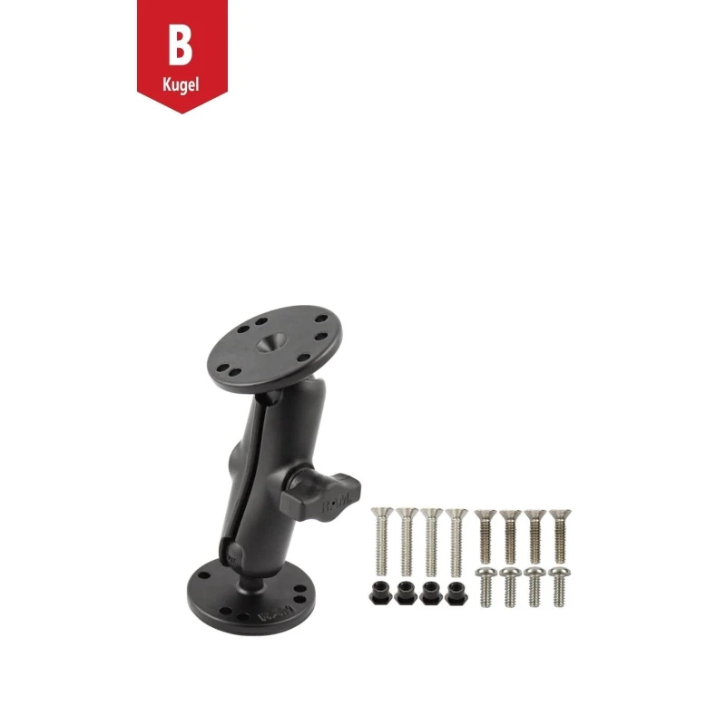 Set -  (1 Zoll), 2x runde Basisplatten (AMPS), mittlerer Verbindungsarm, Schrauben-Set