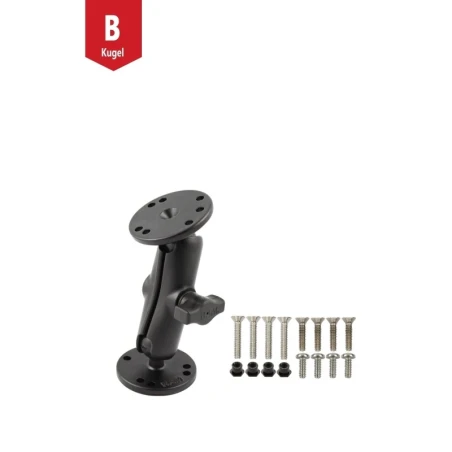 Set -  (1 Zoll), 2x runde Basisplatten (AMPS), mittlerer Verbindungsarm, Schrauben-Set