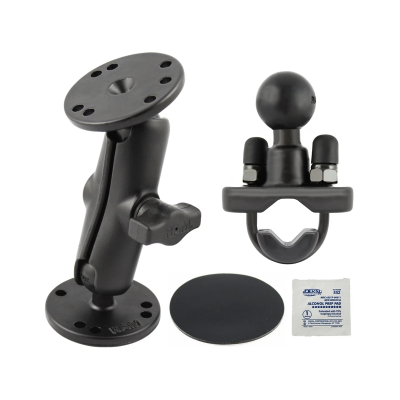 Set -  (1 Zoll), 2x runde Basisplatte (AMPS), mittlerer Verbindungsarm, Rohrschelle