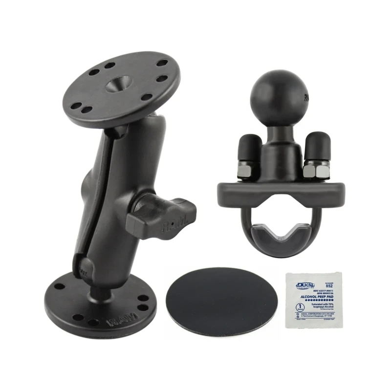 Set -  (1 Zoll), 2x runde Basisplatte (AMPS), mittlerer Verbindungsarm, Rohrschelle