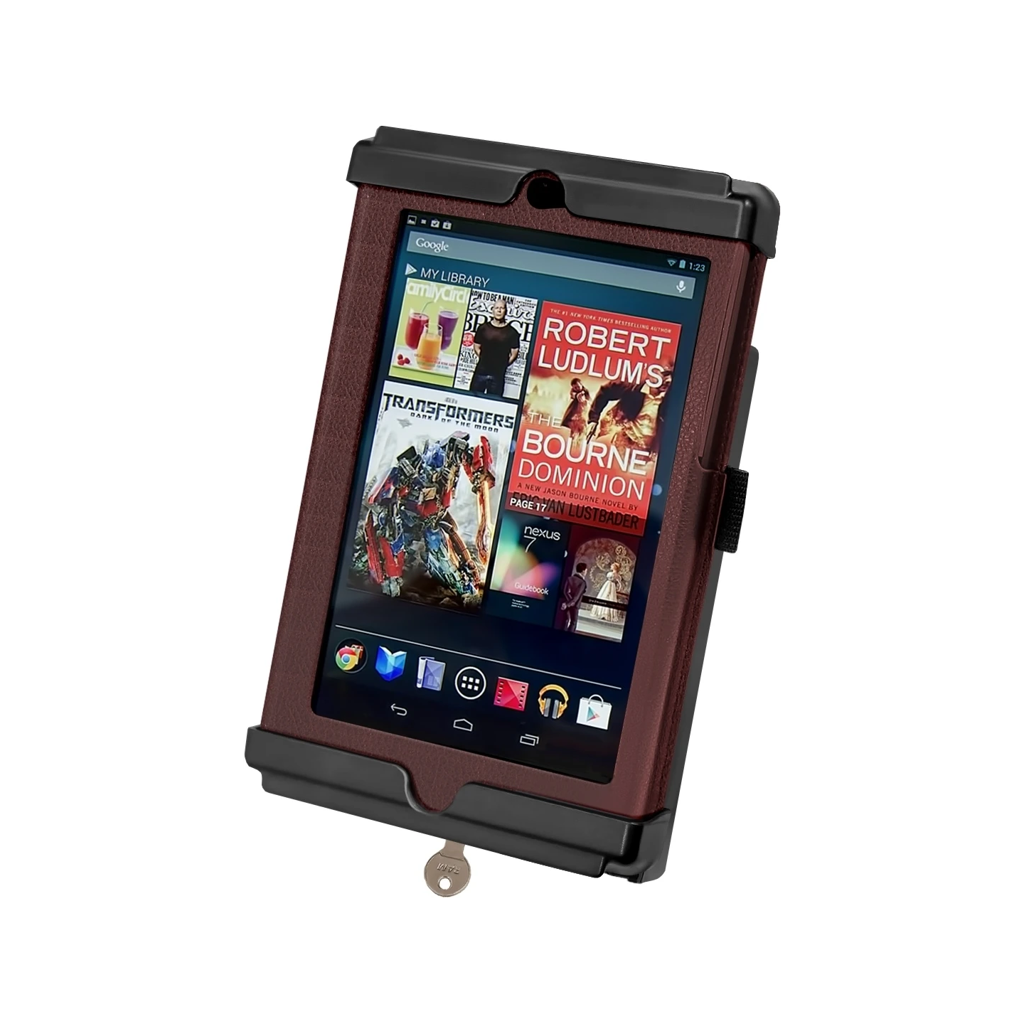 Tab-Lock (abschließbar) Universal Halteschale für Google Nexus 7 (mit Schutzhülle) und weitere Tablets bis zu 7 Zoll