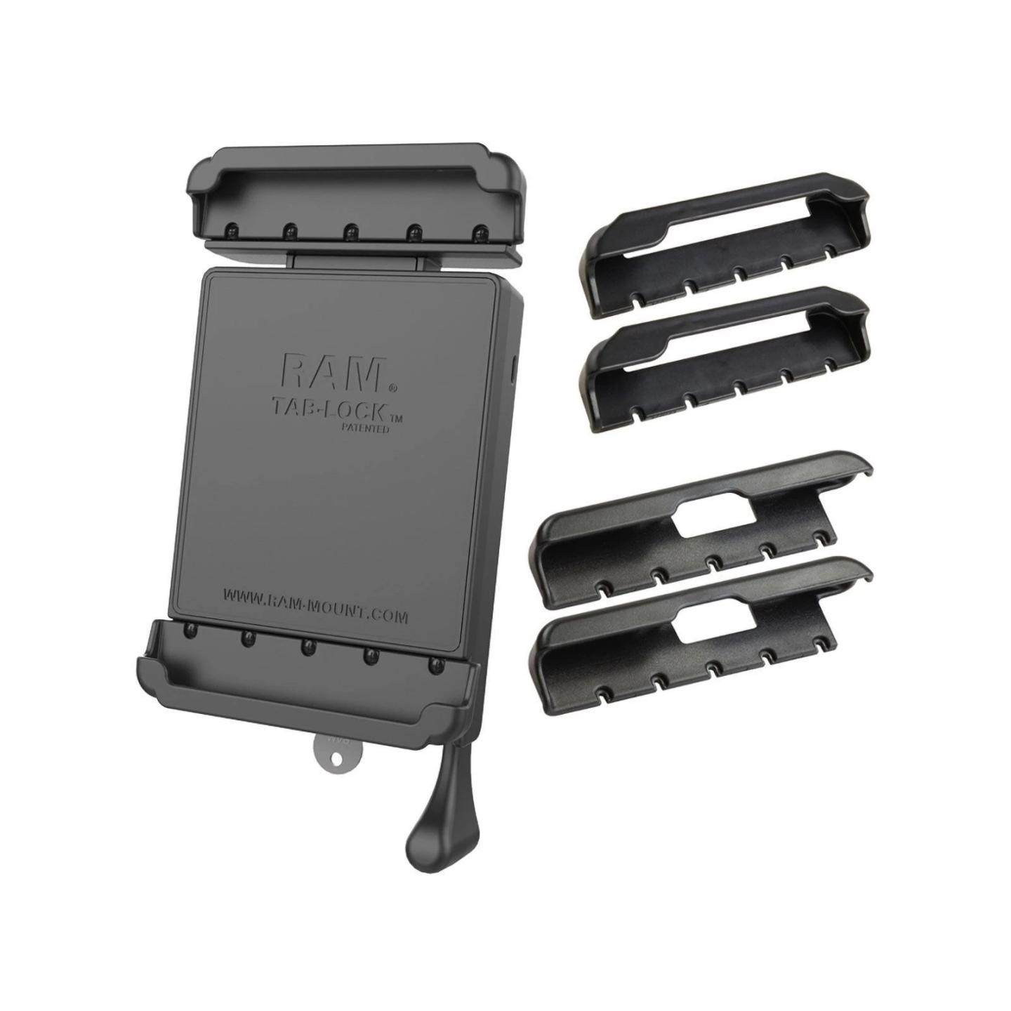 Tab-Lock (abschließbar) Universal Halteschale für 7-8 Zoll Tablets - (verschiedene Endkappen-3er-Set), AMPS-Aufnahme