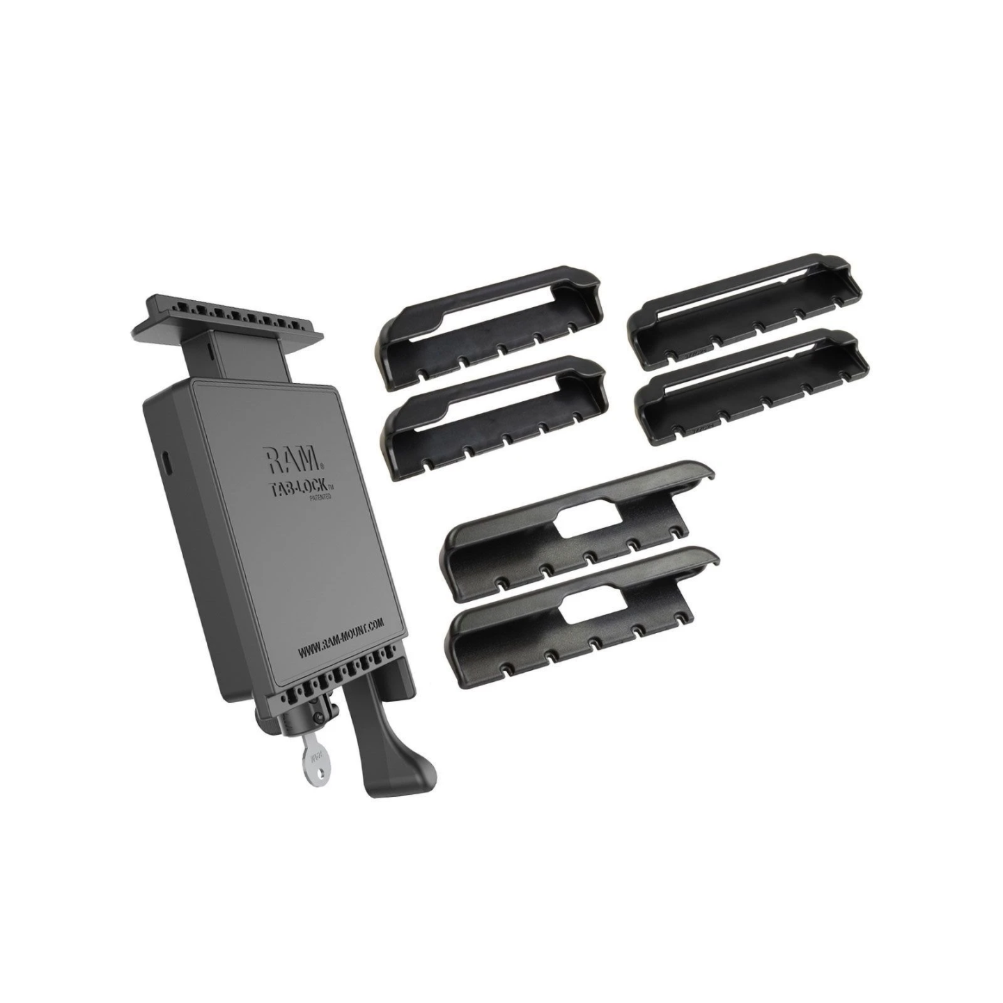 Tab-Lock (abschließbar) Universal Halteschale für 7-8 Zoll Tablets - (verschiedene Endkappen-3er-Set), AMPS-Aufnahme