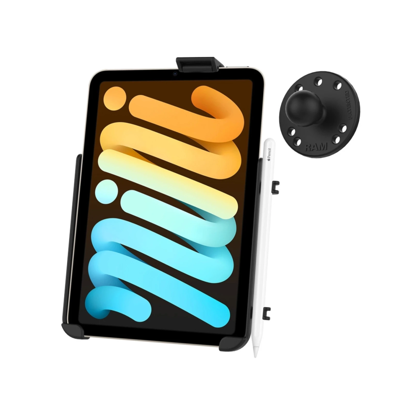 EZ-Roll'r Form-Fit cradle for Apple iPad Mini 6 & Mini (A17 Pro) - Without protective cover - Incl. round base ball ()
