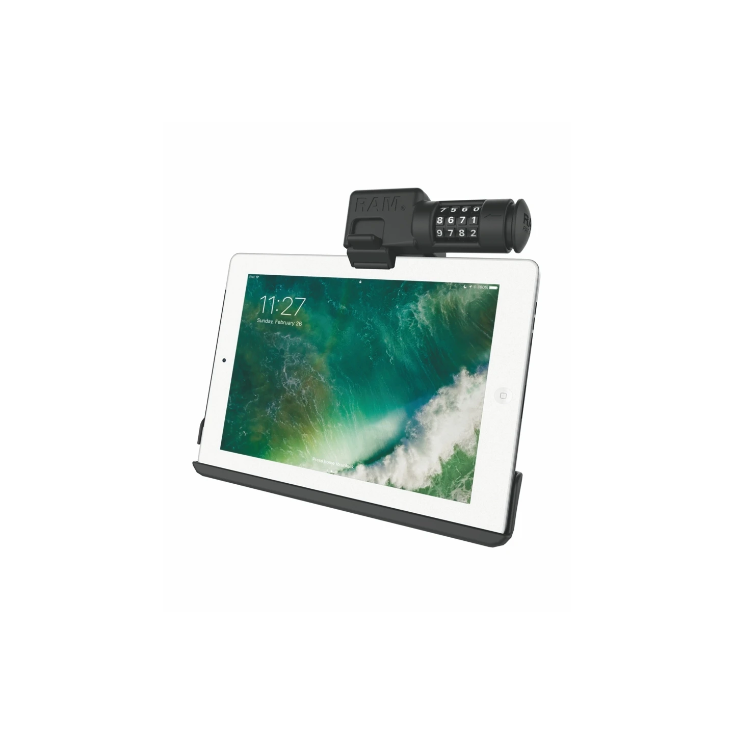EZ-Roll'r Form-Fit cradle (combination lock) for Apple iPad (5th & 6th gen.), Air 1-2, Pro 9.7 - Without protective case