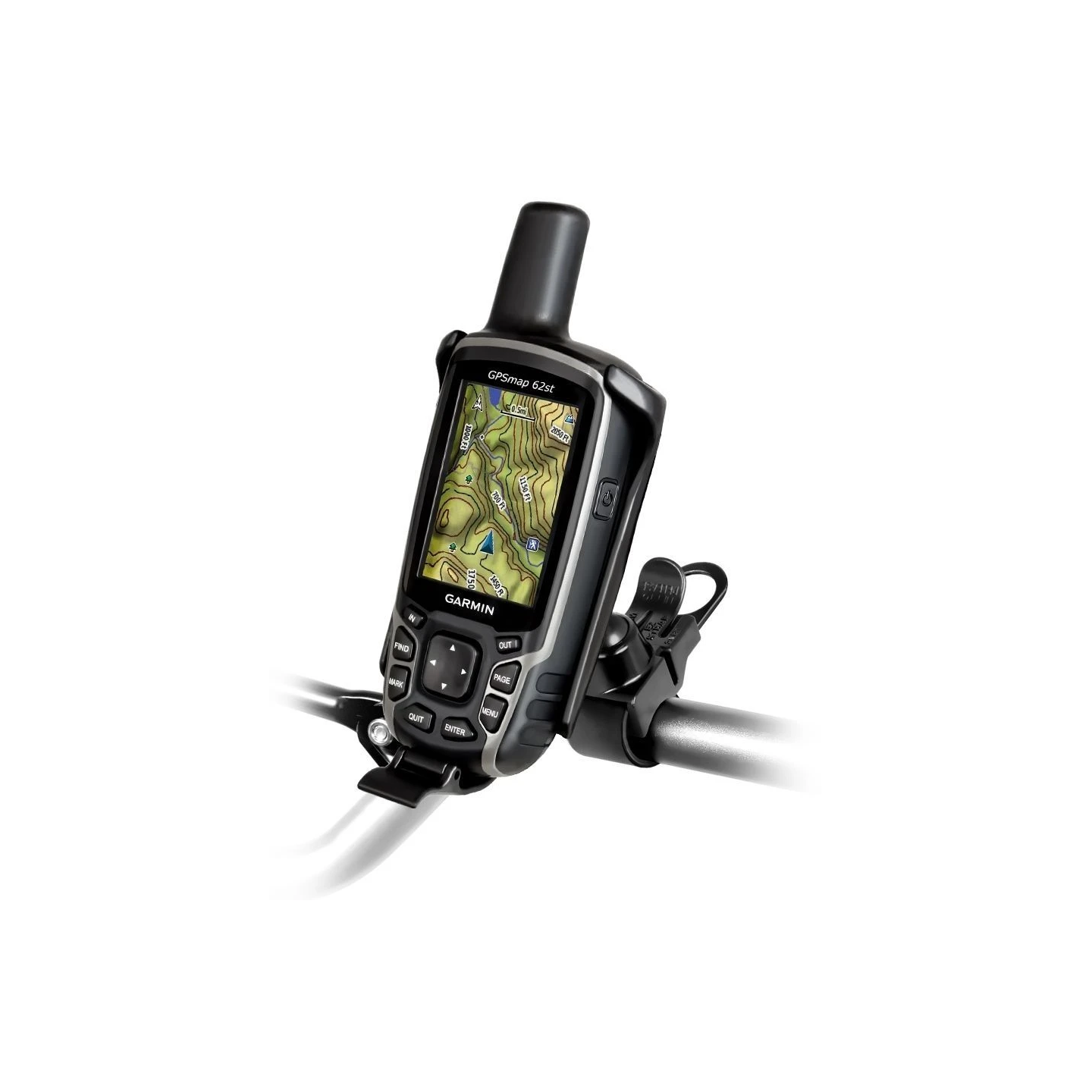 EZ-Strap handlebar mount for Garmin GPSMAP 62/64 series - composite, rubber band, short arm