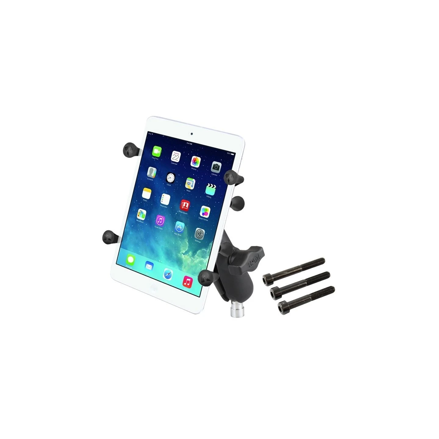 X-Grip motorbike mount for tablets (7 inch) - (1 inch), ball for handlebar head with M8 screws, central connecting arm