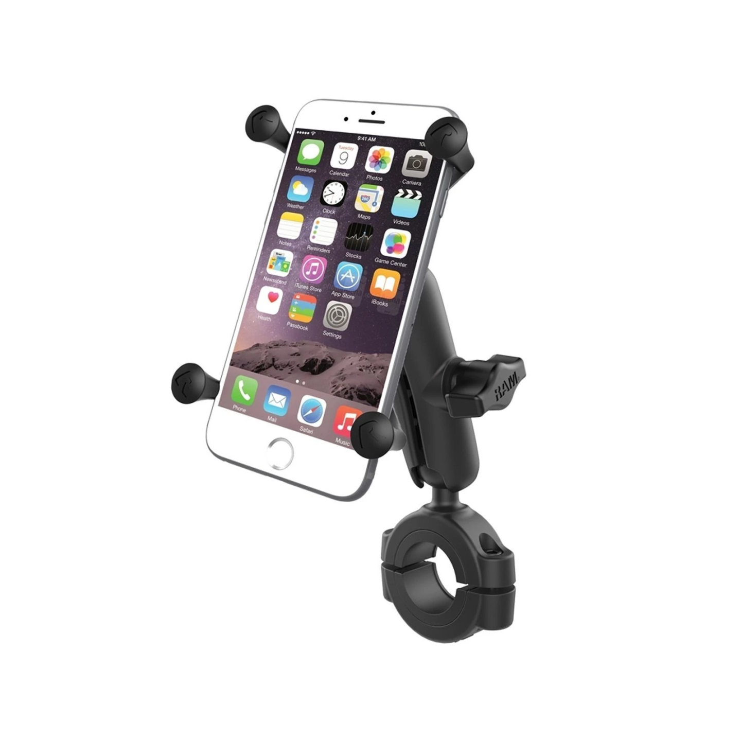X-Grip motorbike mount for smartphones up to 114.3 mm wide - (1 inch), torque screw clamp (diameter 28.6-38.1 mm)