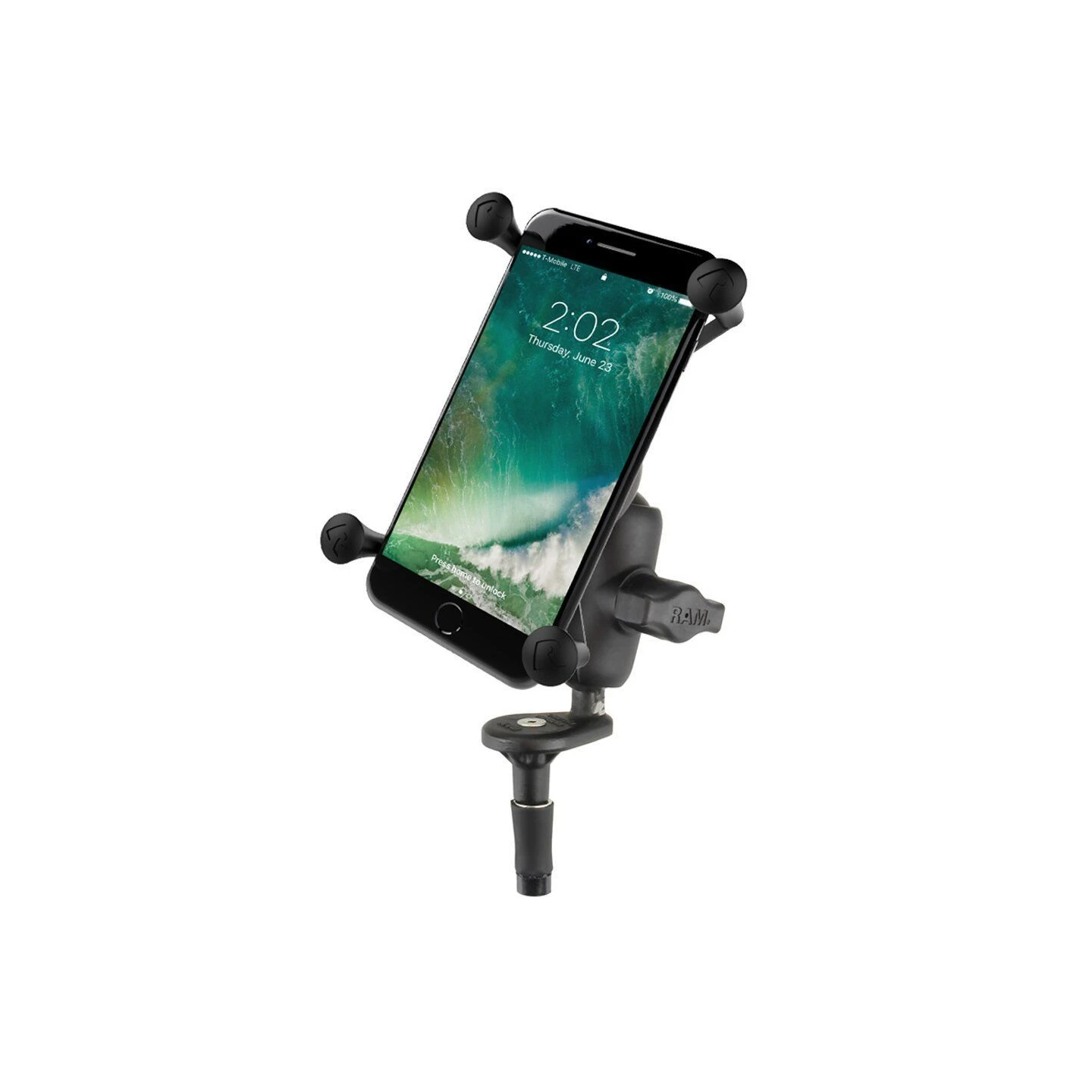 X-Grip motorbike mount for smartphones up to 114.3 mm wide - (1 inch), handlebar head adapter, short connecting arm