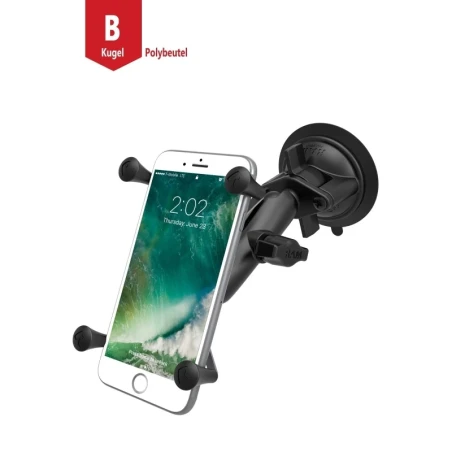 X-Grip Saugfuss-Halterung für Smartphones bis 114,3 mm Breite -  (1 Zoll), mittlerer Verbindungsarm