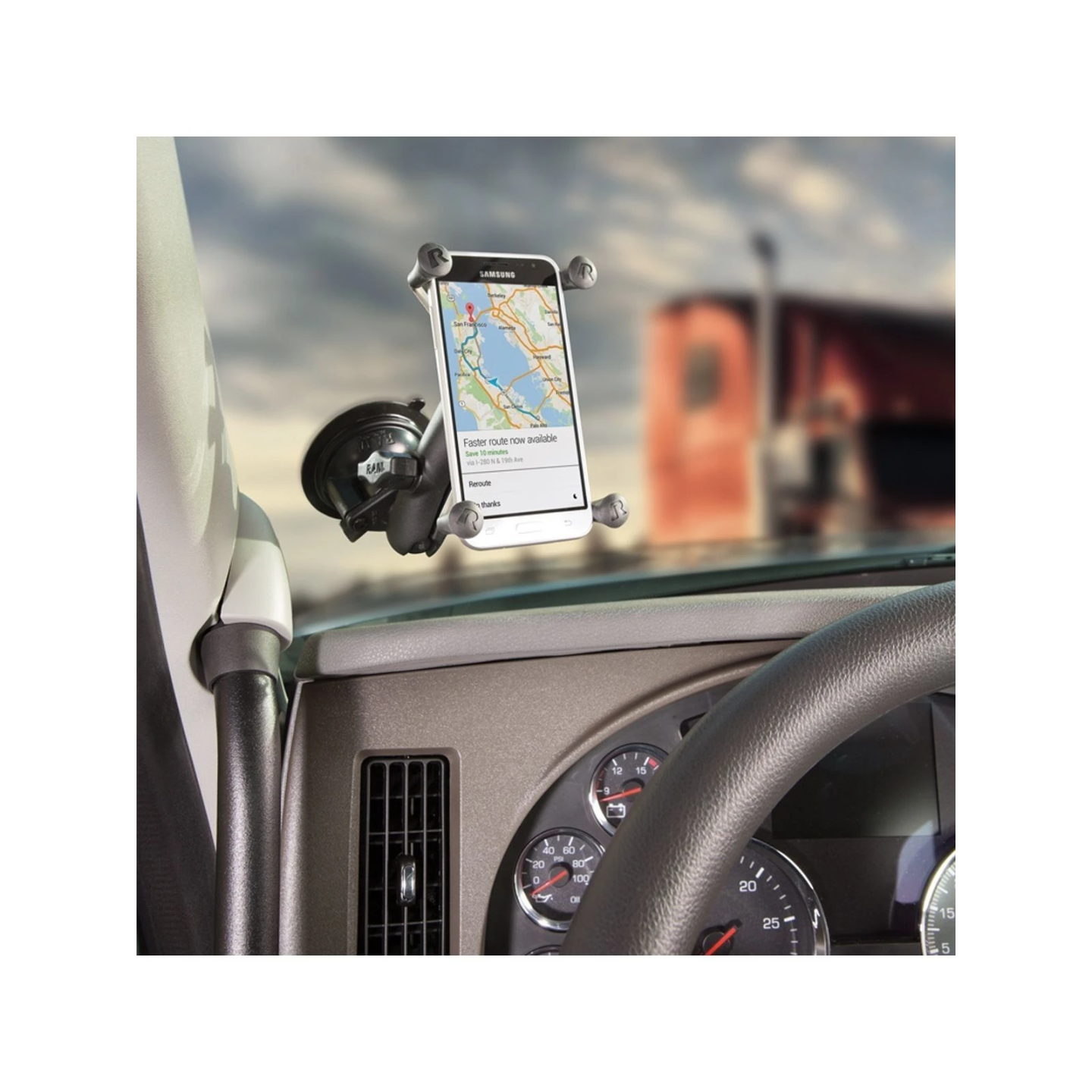 X-Grip suction cup mount for smartphones up to 114.3 mm wide - (1 inch), centre connection arm