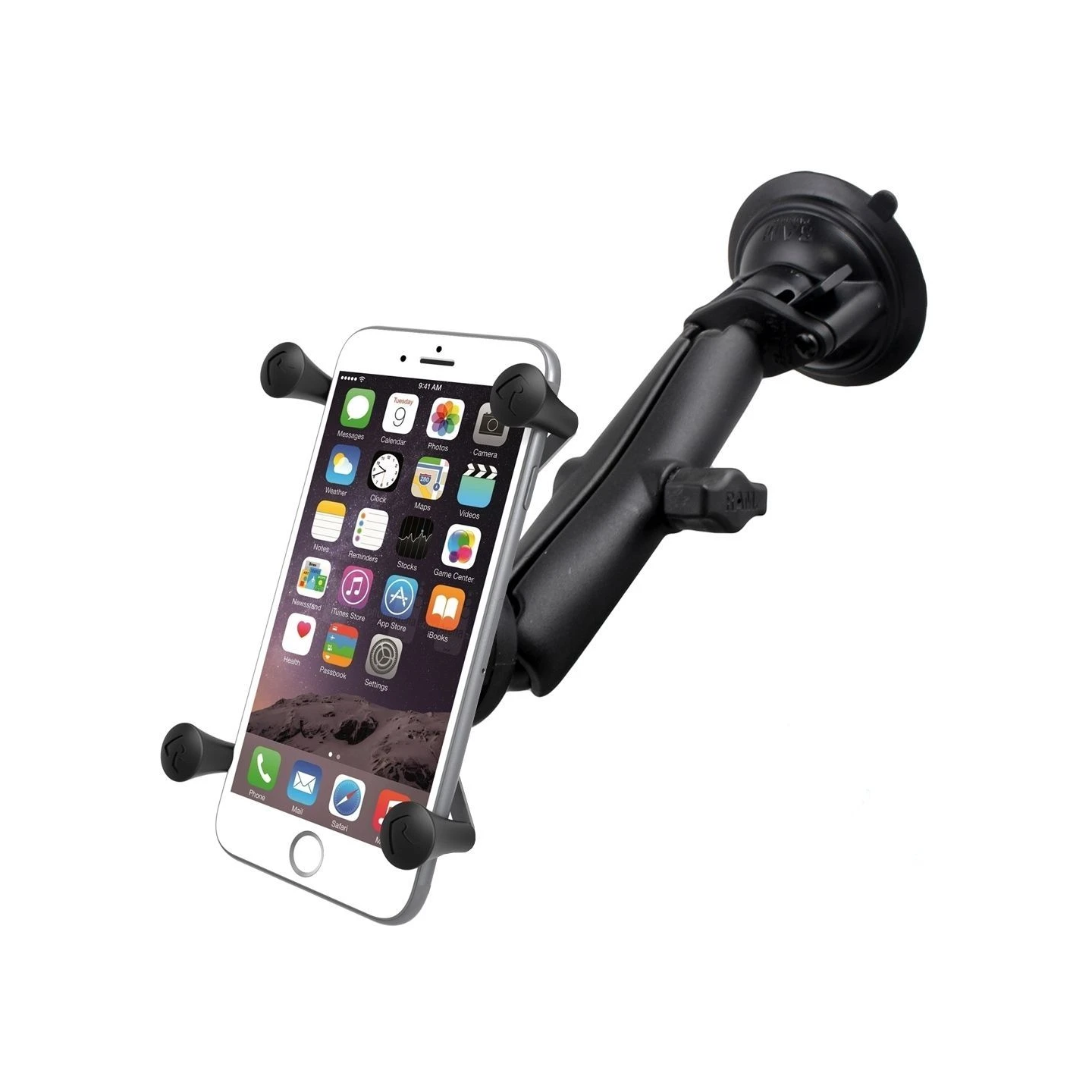 X-Grip suction cup mount for smartphones up to 114.3 mm wide - (1 inch), long connecting arm