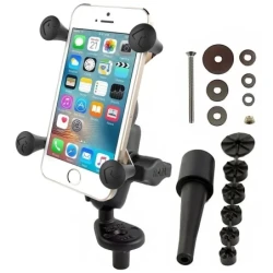 X-Grip Motorrad-Halterung für Smartphones bis 82,6 mm Breite -  (1 Zoll), Lenkerkopf-Adapter, kurzer Verbindungsarm
