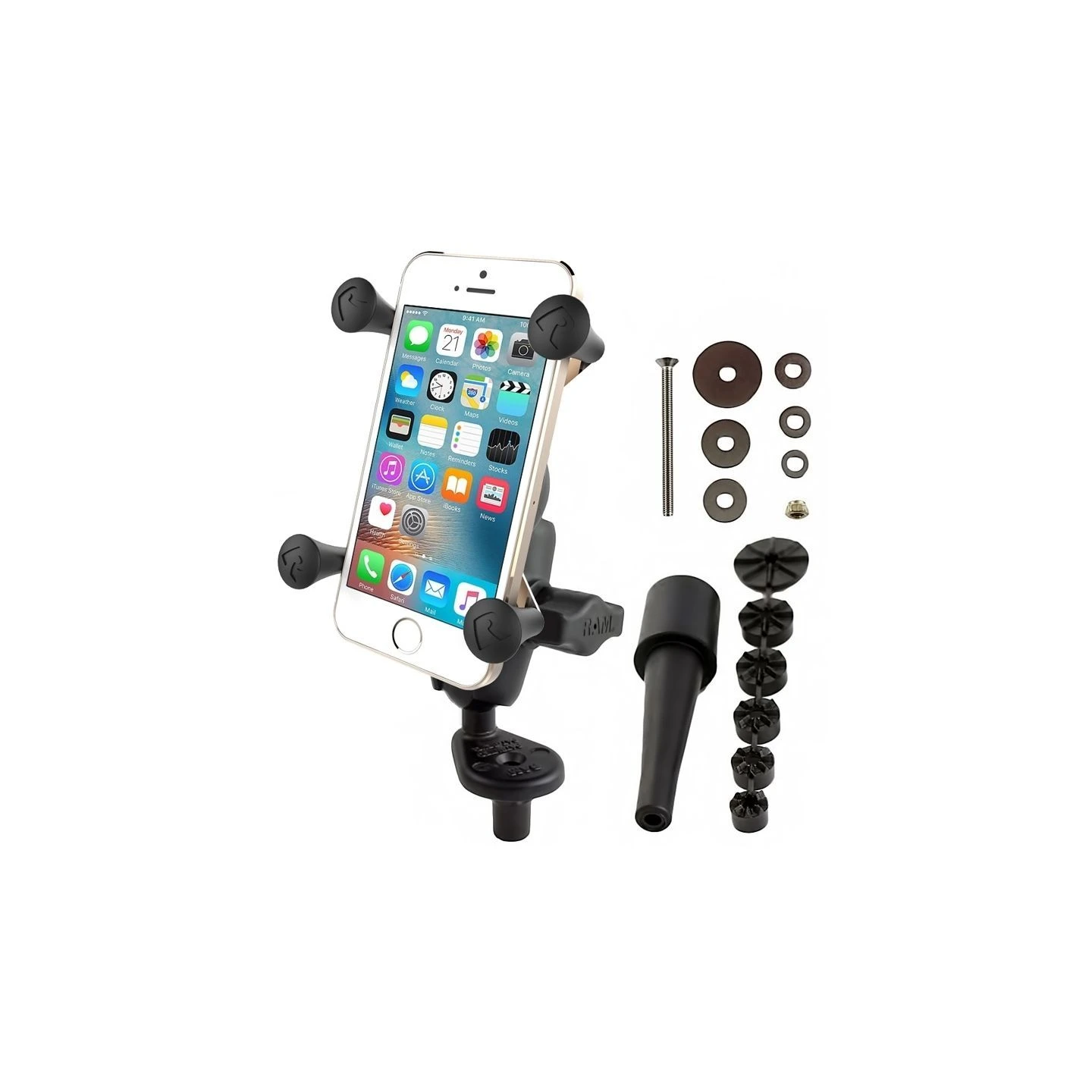 X-Grip motorbike mount for smartphones up to 82.6 mm wide - (1 inch), handlebar head adapter, short connecting arm