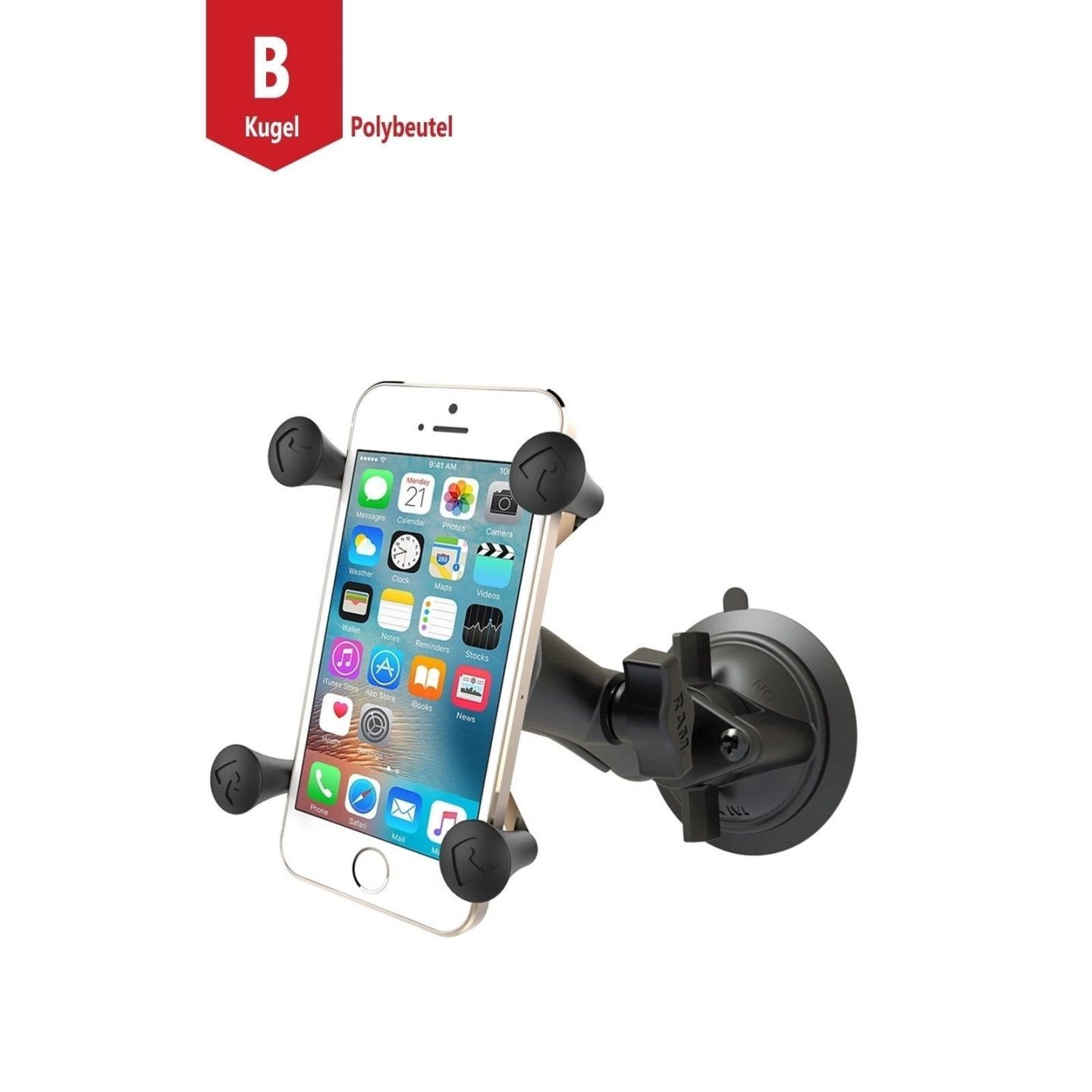 X-Grip suction cup mount for smartphones up to 82.6 mm wide - (1 inch), centre connection arm