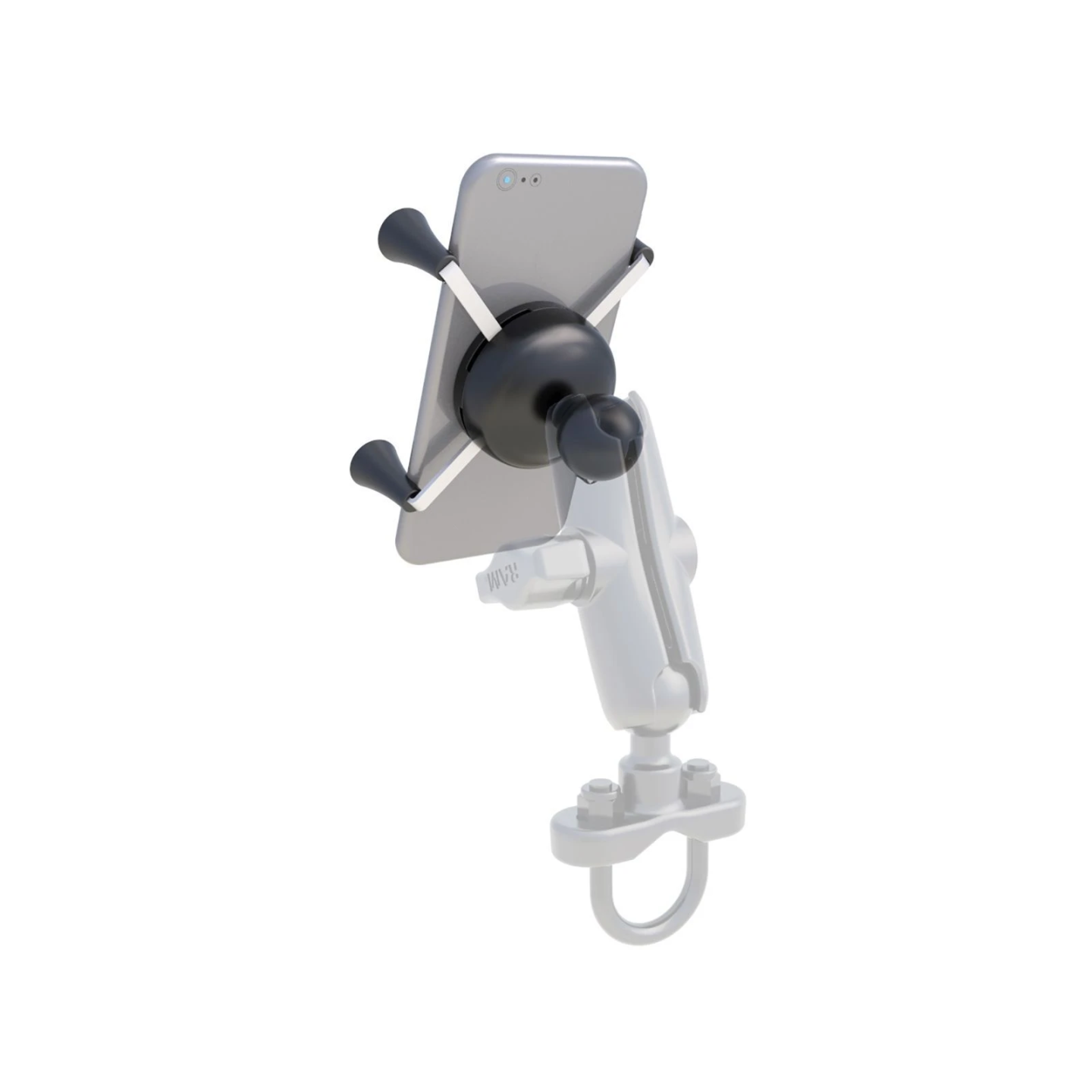 X-Grip surface mount for smartphones up to 82.6 mm wide - (1 inch), round base plate (AMPS), centre connecting arm