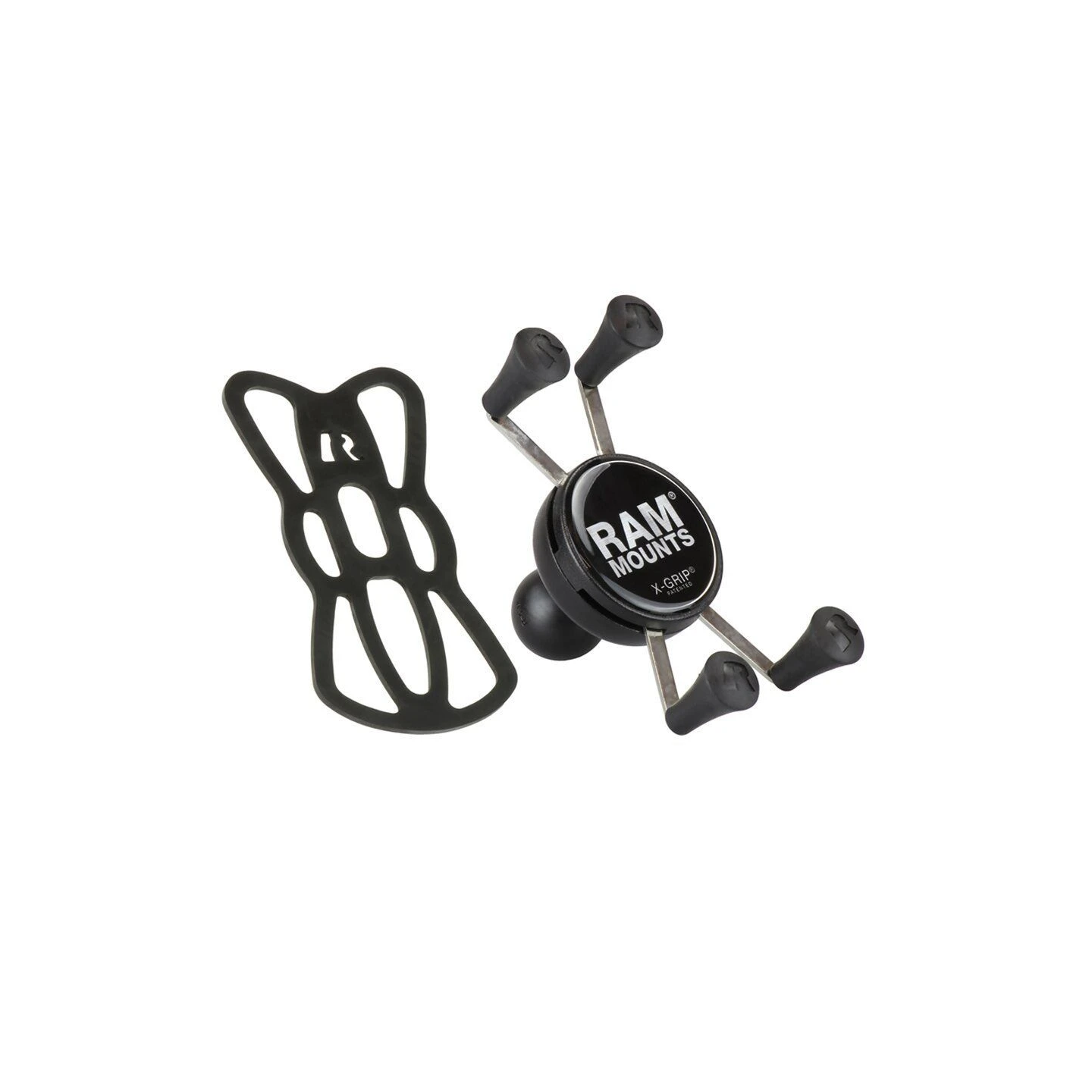 X-Grip surface mount for smartphones up to 82.6 mm wide - (1 inch), round base plate (AMPS), centre connecting arm