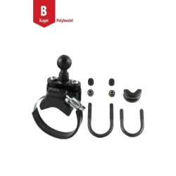 V-Basis mit Rohrschelle -  (1 Zoll), Durchmesser 12,7-31,8 mm (U-Bügel) / 39,9-80,0 mm (Schelle), U-Bügel verzinkt