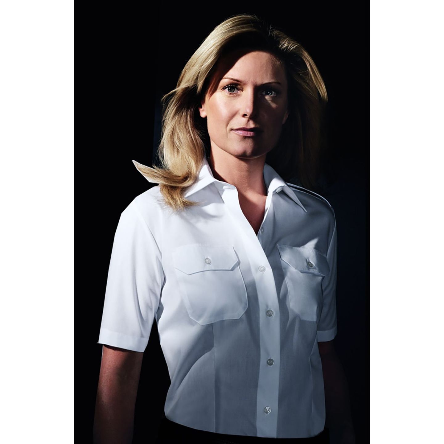 Women's white pilot blouse - short sleeves