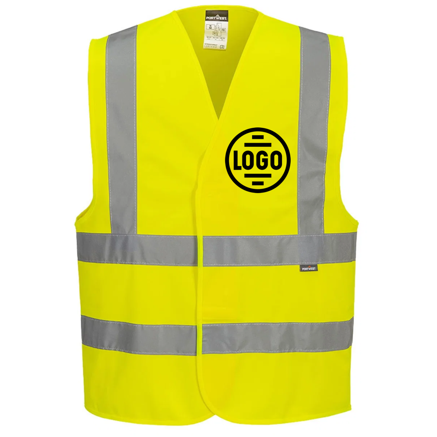 Warnweste gelb, L/XL bedruckt mit Logo